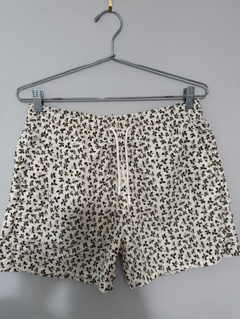 Zara Cream Swim Shorts with Black & Yellow Floral Pattern